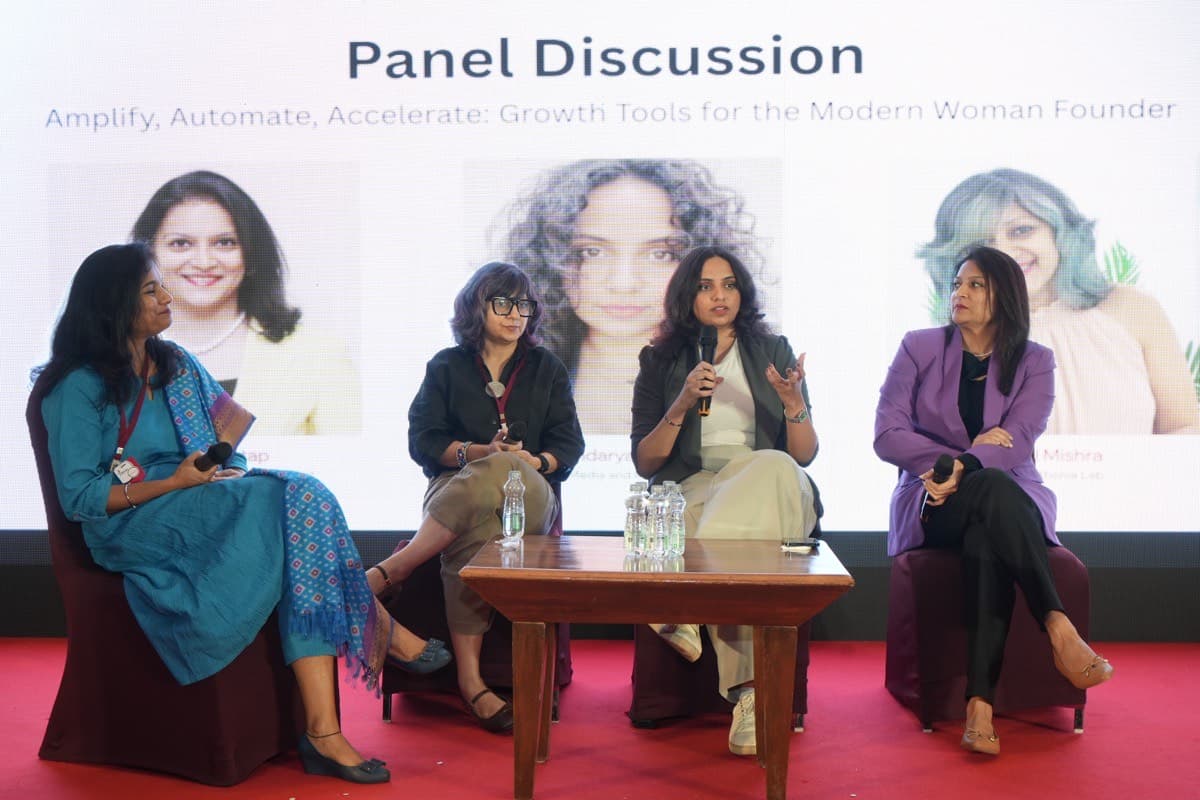 Nikita Vora hosting a live panel conversation with women entrepreneurs